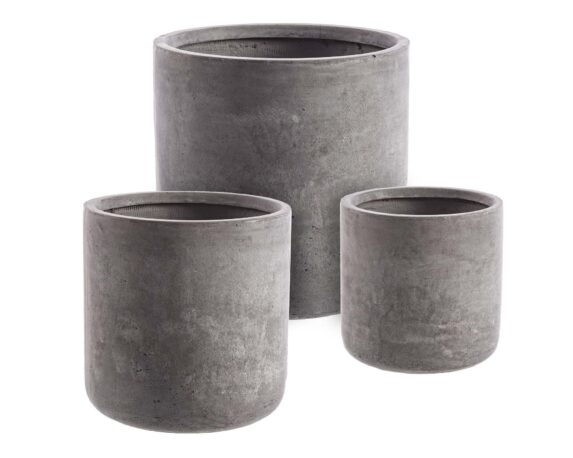 Set 3 Pz Porta Vaso Cement Cilindrico Grigio In Fibra Di Vetro E Argilla – Bizzotto