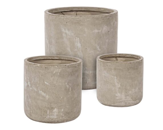 Set 3 Pz Porta Vaso Cement Cilindrico Sabbia In Fibra Di Vetro E Argilla – Bizzotto
