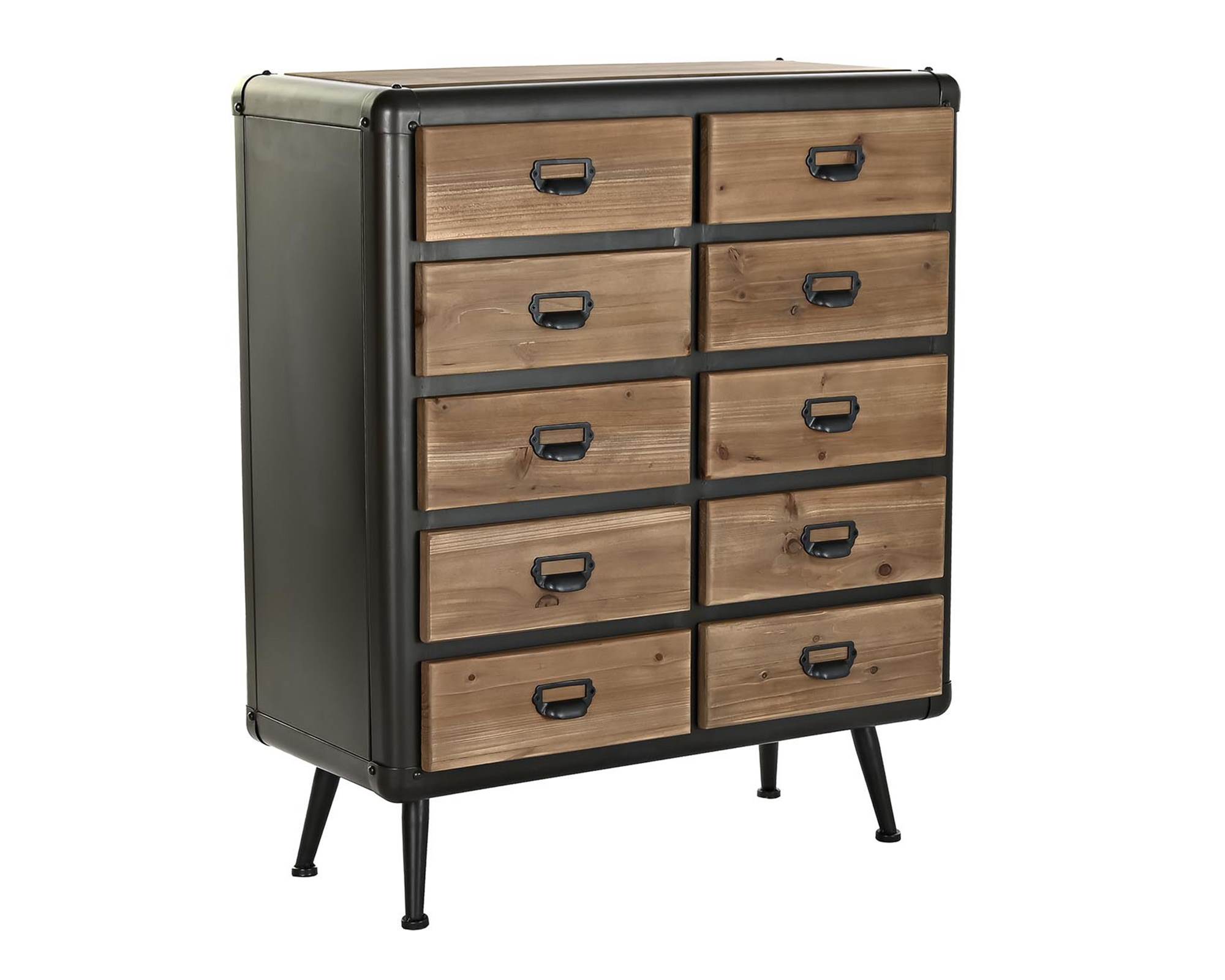 Cassettiera 10 Cassetti in Metallo e Legno Naturale - Item
