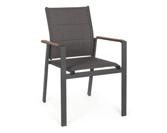 Sedia Con Braccioli Kubik Antracite In Alluminio E Textilene – Bizzotto