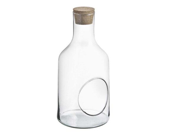 Bottiglia in Vetro con Buco e Tappo di Suchero H35 D15