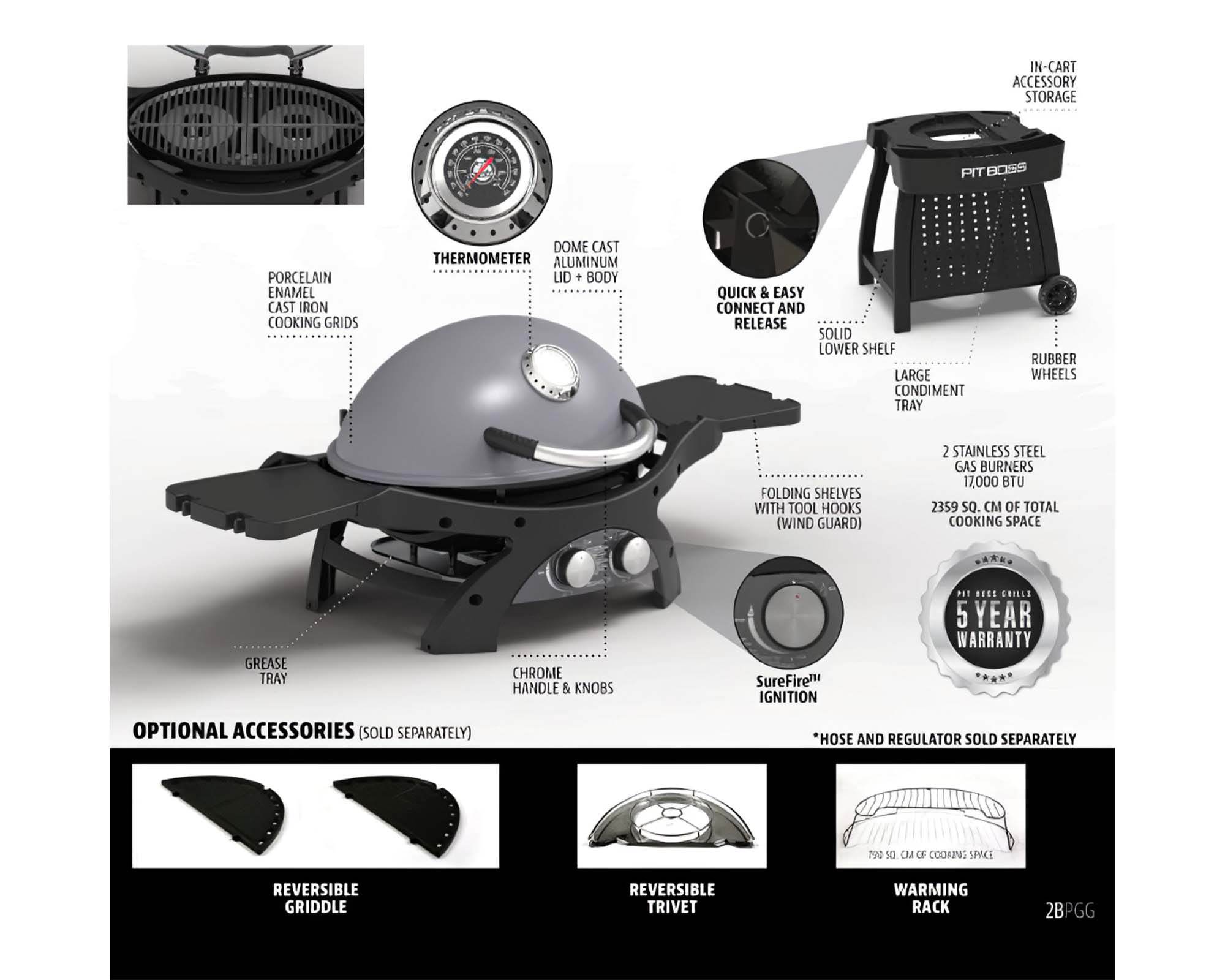 Barbecue a Gas Portatile Sportsman Nero in Acciaio e Ghisa - Pit Boss - immagine 12