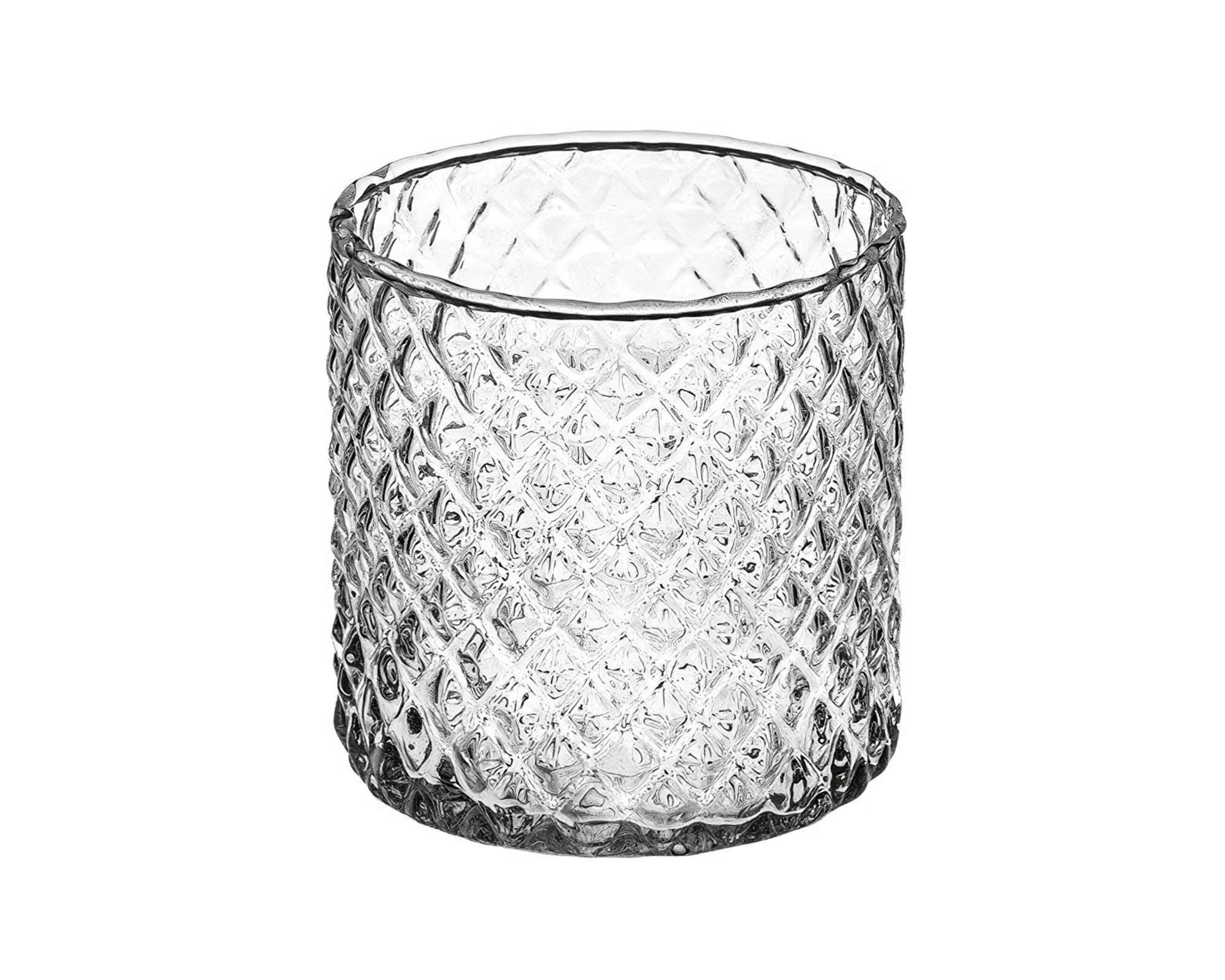 Vaso Cilindrico Intaglio Diamante in Vetro Elegante e Versatile D10 10H
