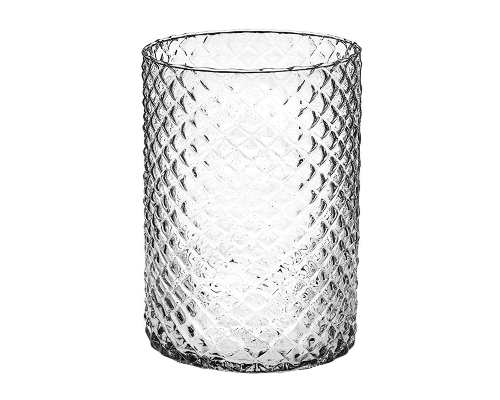 Vaso Cilindrico Intaglio Diamante in Vetro Elegante e Versatile D10 15H