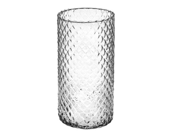 Vaso Cilindrico Intaglio Diamante in Vetro Elegante e Versatile D10 H25