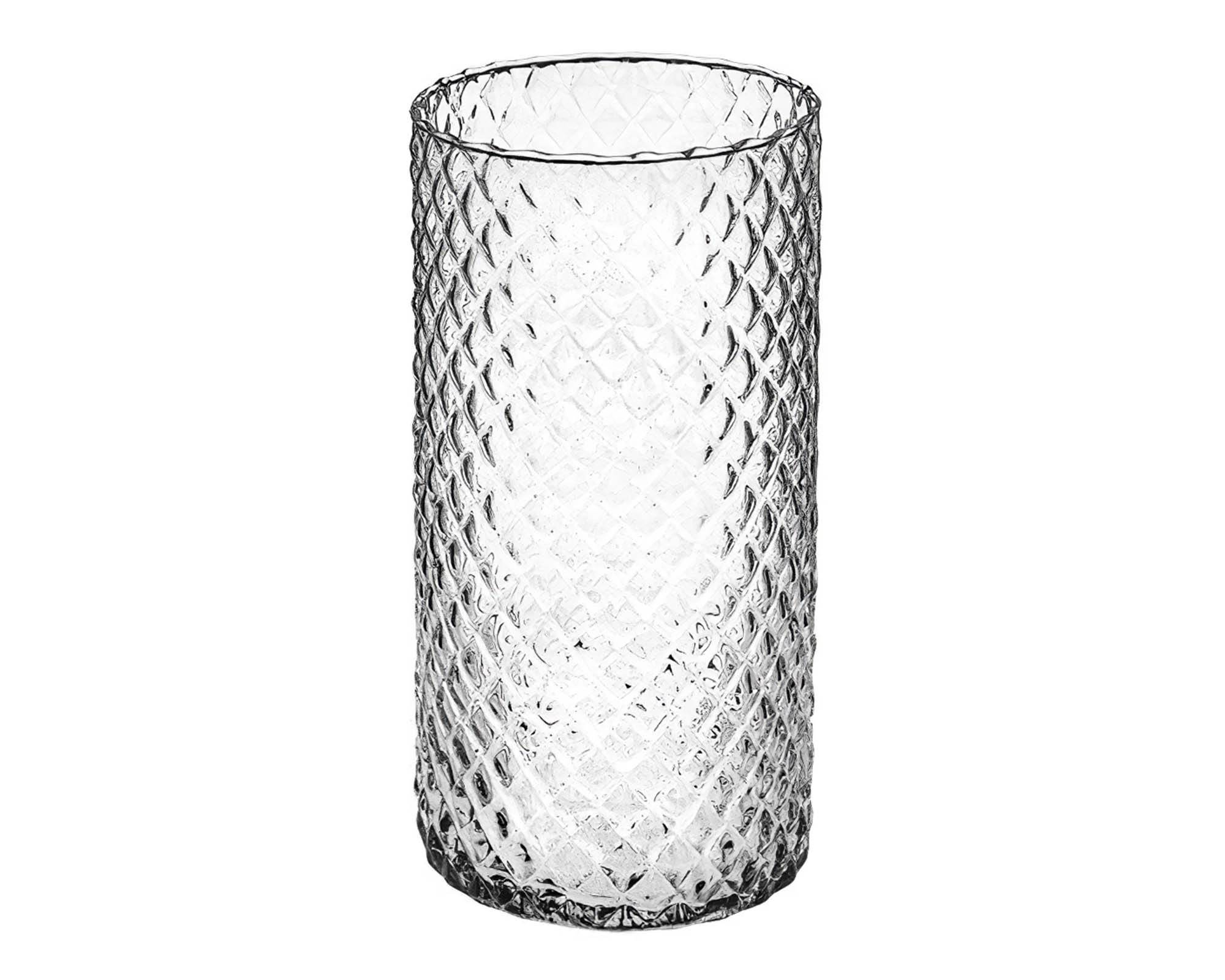 Vaso Cilindrico Intaglio Diamante in Vetro Elegante e Versatile D10 H25