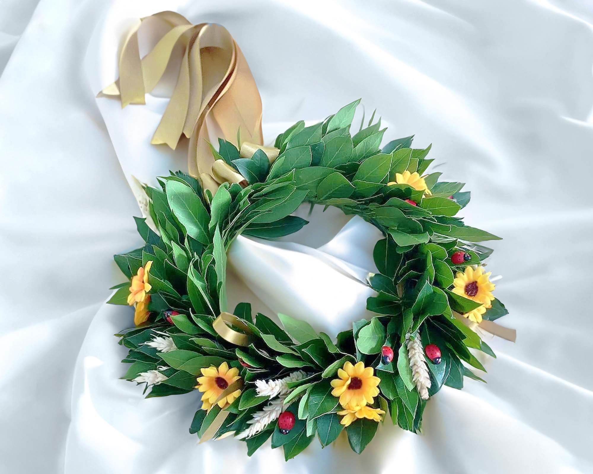 Corona di Alloro per Laurea con Girasoli, Spighe e Coccinelle