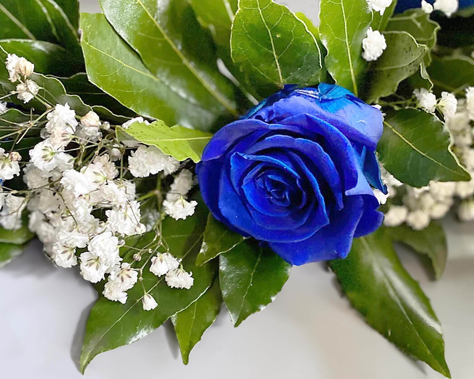 Corona di Alloro per Laurea con Roselline Blu - FloralGarden