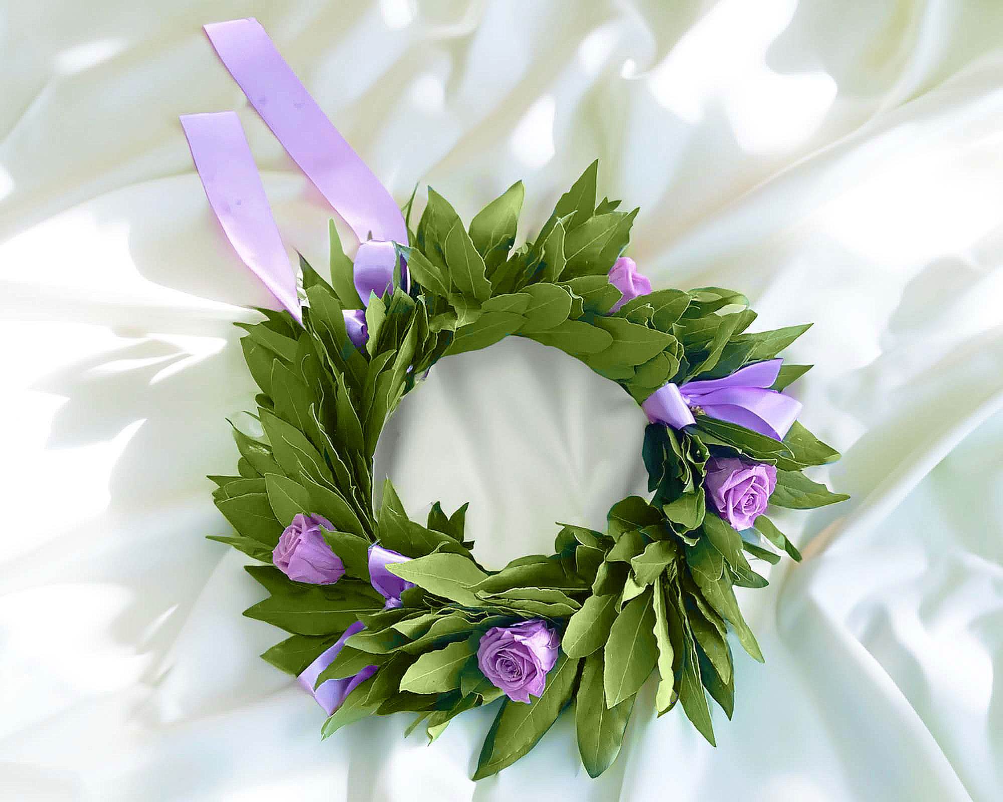 Corona di Alloro per Laurea con Roselline Violetto