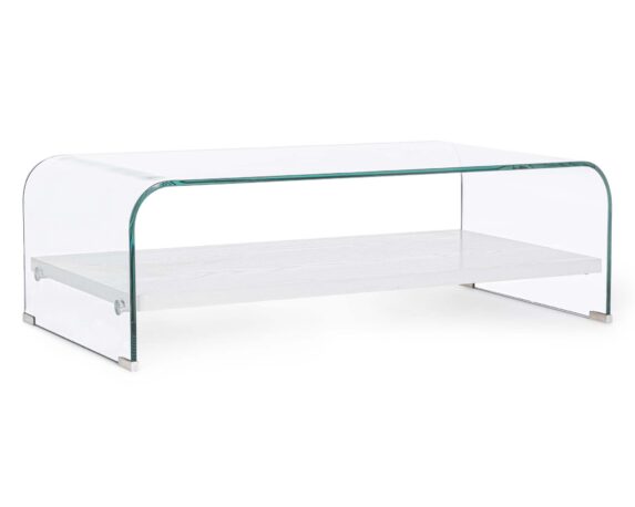 Tavolino 2 Piani Line Wood Bianco 110×55 In Vetro E MDF – Bizzotto