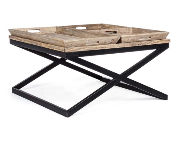 Tavolino Tray 90×90 In Legno Di Mango E Acciaio – Bizzotto