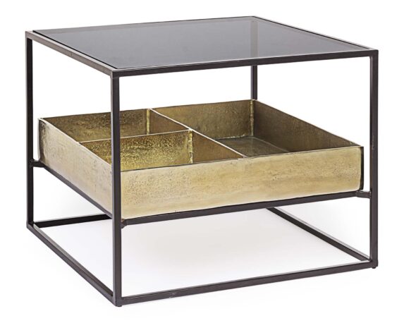 Tavolino Con Contenitore Mavila 62×62 In Acciaio E Vetro – Bizzotto
