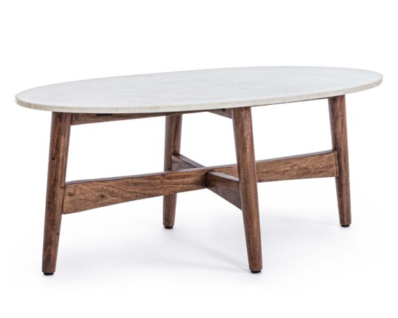 Tavolino Albany Ovale 105×55 In Legno Di Acacia E Marmo  – Bizzotto