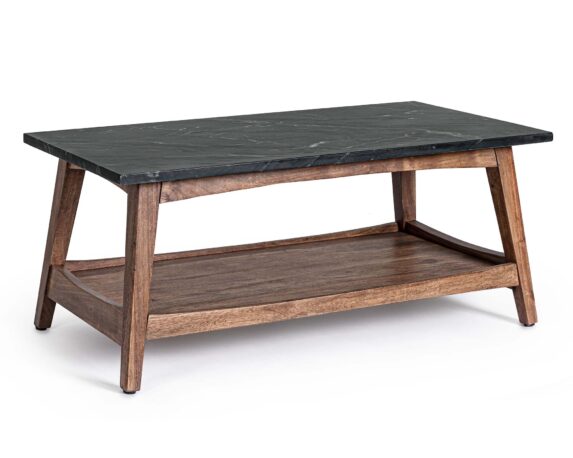 Tavolino Pueblo Rettangolare 105×55 In Legno Di Acacia E Marmo – Bizzotto