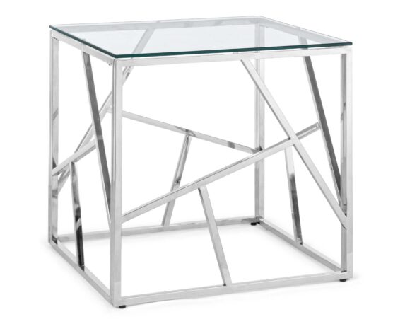 Tavolino Rayan Quadrato 55×55 In Acciaio E Vetro – Bizzotto
