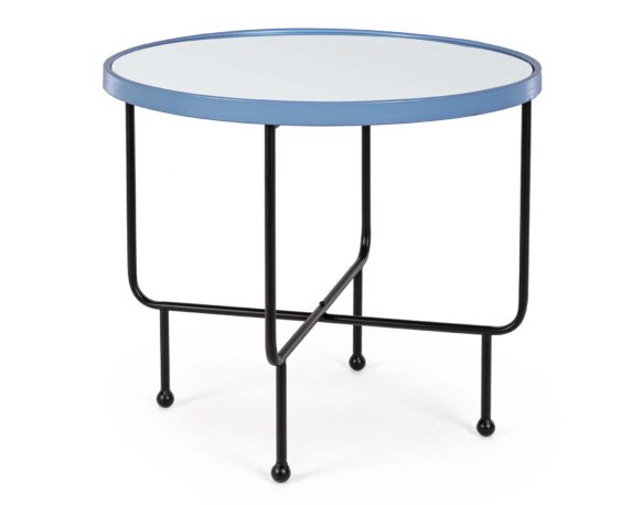 Tavolino Painter Con Specchio Tondo Azzurro D58.5 In Acciaio E Vetro – Bizzotto