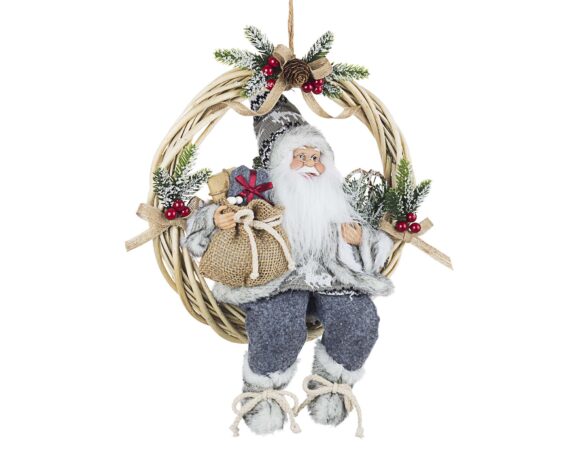 Decorazione Ghirlanda Decorazione Babbo Natale Holly Corona Argento Poliestere e Plastica – Bizzotto