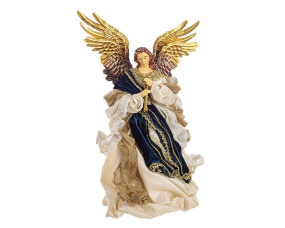 Statua Di Natale Angelo Eden Blu E Oro 36h In Resina, Tessuto E Fibra Naturale – Bizzotto