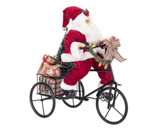 Decorazione Babbo Natale Rradizionale Rosso Con Triciclo 40h In Poliestere e Metallo – Bizzotto