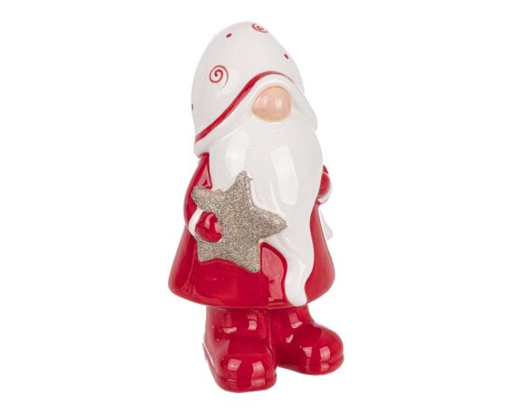 Decorazione Babbo Natale Cheerful Stand Bianco Rosso Con Stella In Porcellana – Bizzotto
