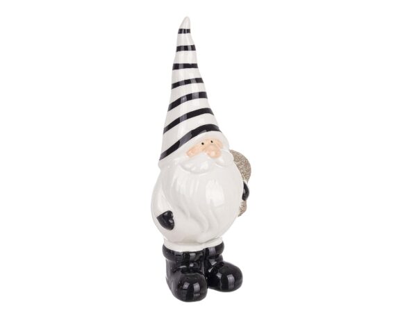 Decorazione Babbo Natale Balmy Stand Bianco E Nero Con Sacco In Porcellana – Bizzotto