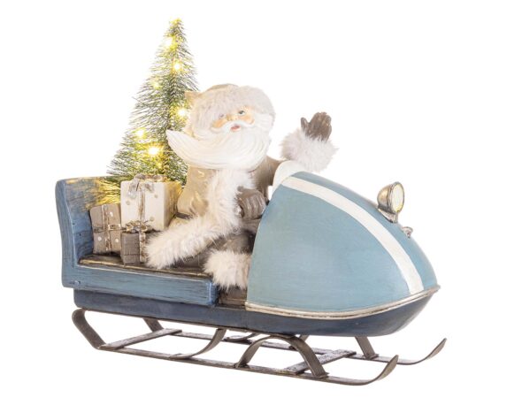 Decorazione Babbo Natale Danish Con Slitta Blu In Resina E Polvere Di Pietra – Bizzotto