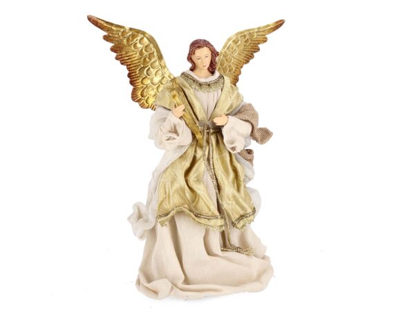 Statua Di Natale Angelo Fatima Stand Oro Con Lira 36h In Resina, Tessuto E Fibra Naturale – Bizzotto