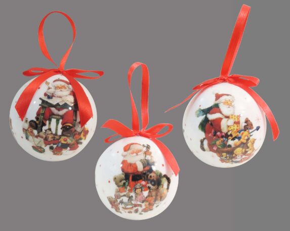Decorazione di Natale Sfera Babbo Natale Rosso e Bianco D75mm Assortito
