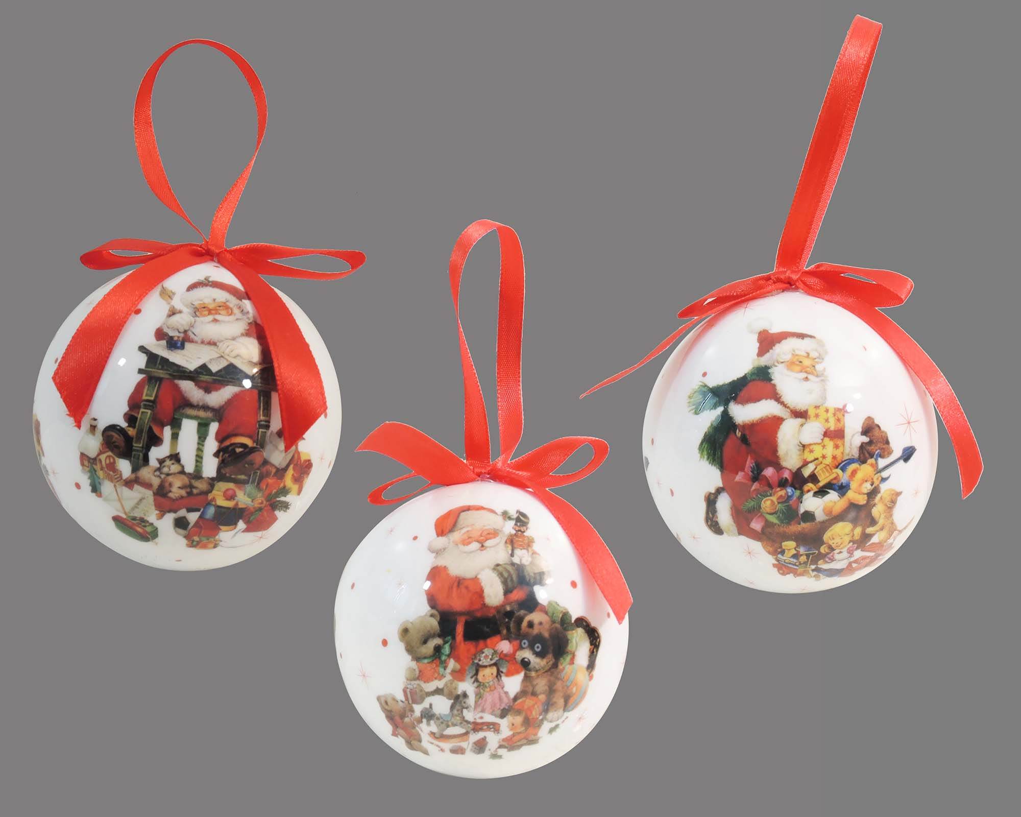 Decorazione di Natale Sfera Babbo Natale Rosso e Bianco D75mm Assortito