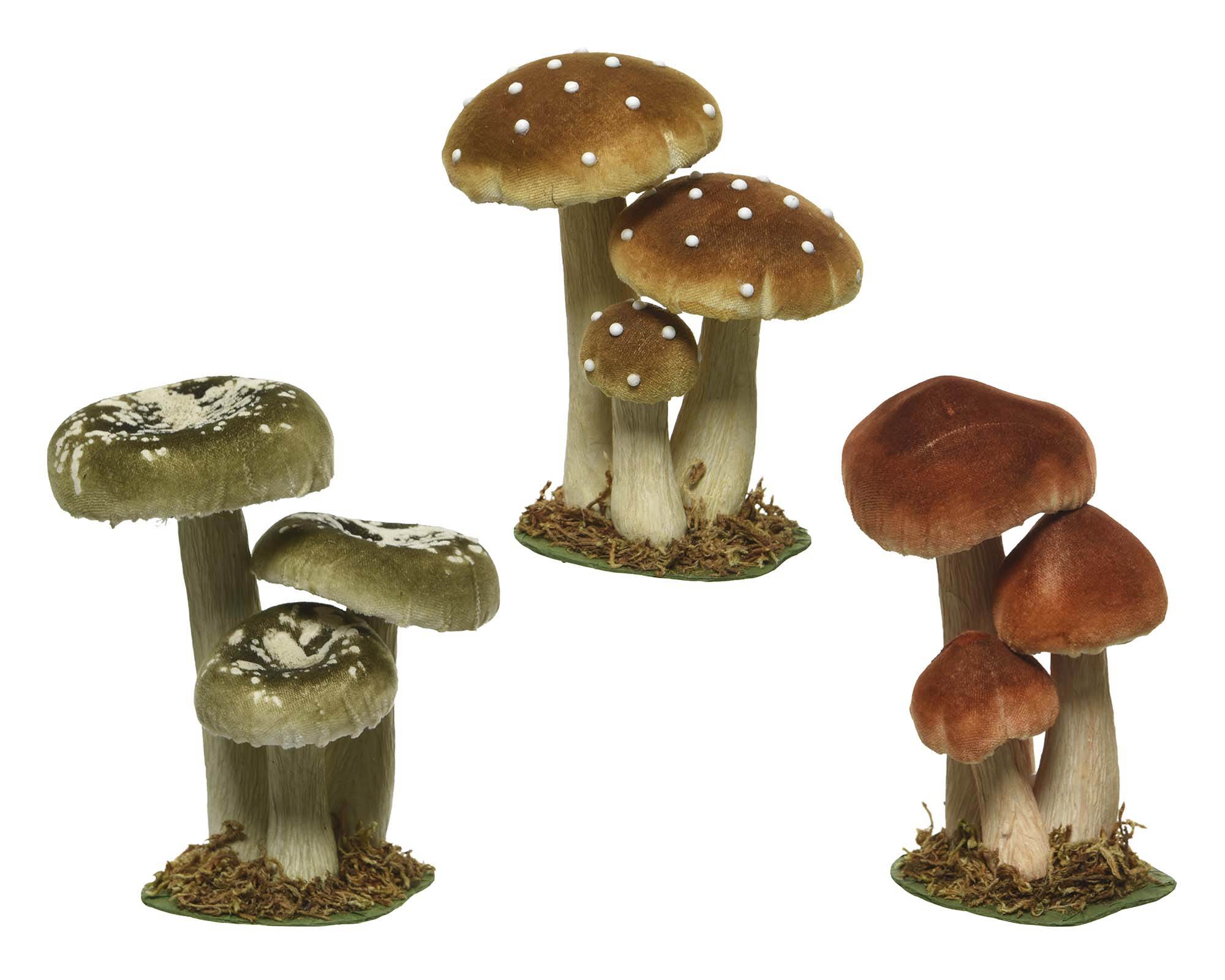 Decorazione 3 Funghi Assortiti 17cm in Velluto