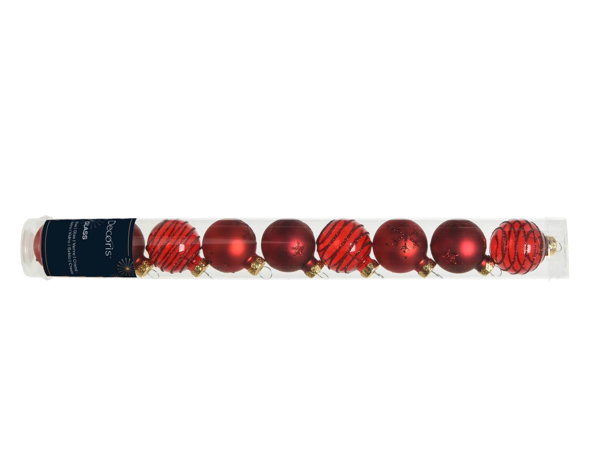 Set 9 Pz Decorazione Sfera Rosso Assortito D3CM in Vetro