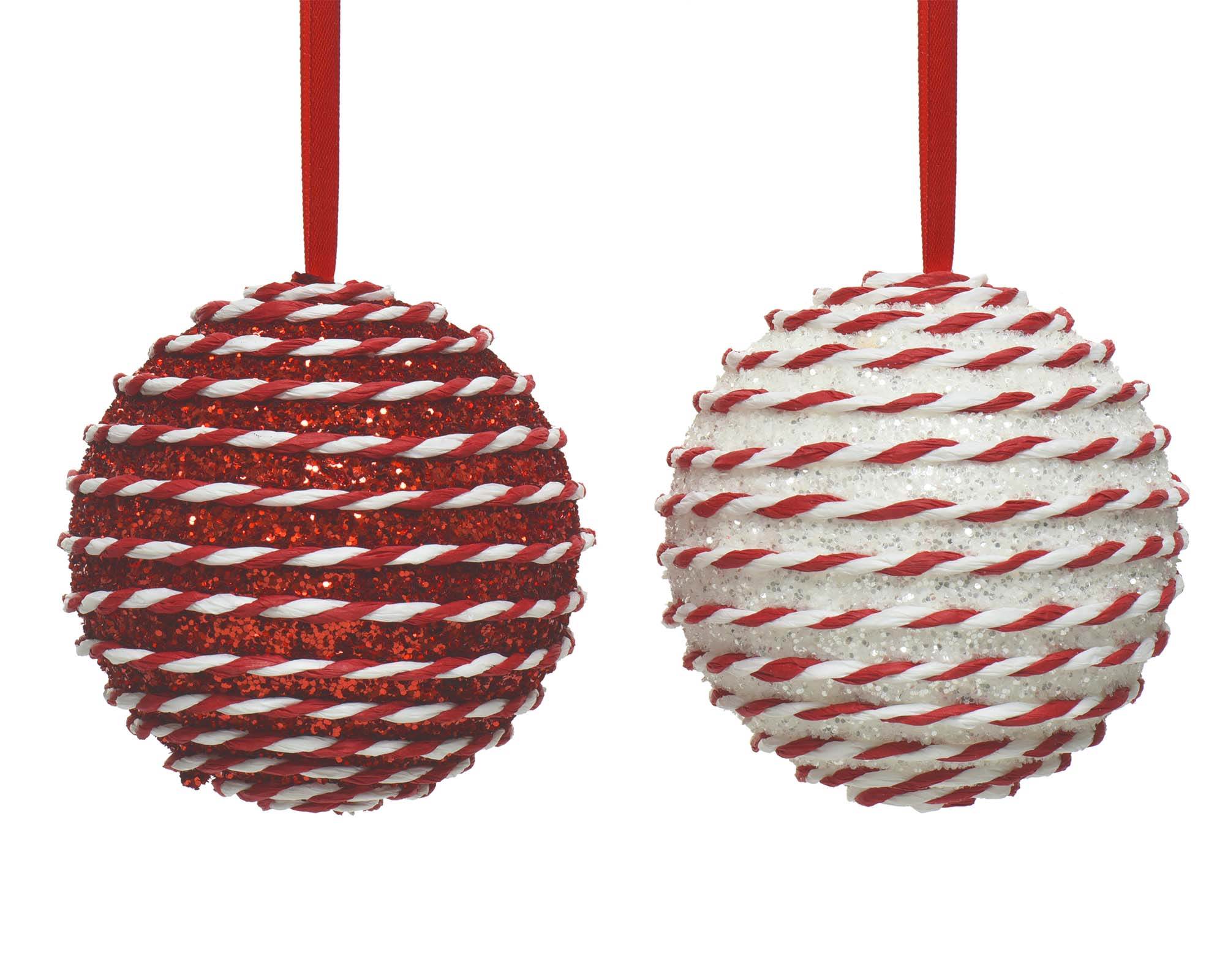 Decorazione Sfera Rosso e Bianco con Glitter Assortito D10CM in Schiuma