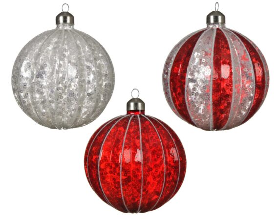 Decorazione Sfera Rosso e Argento Assortito D10cm in Vetro