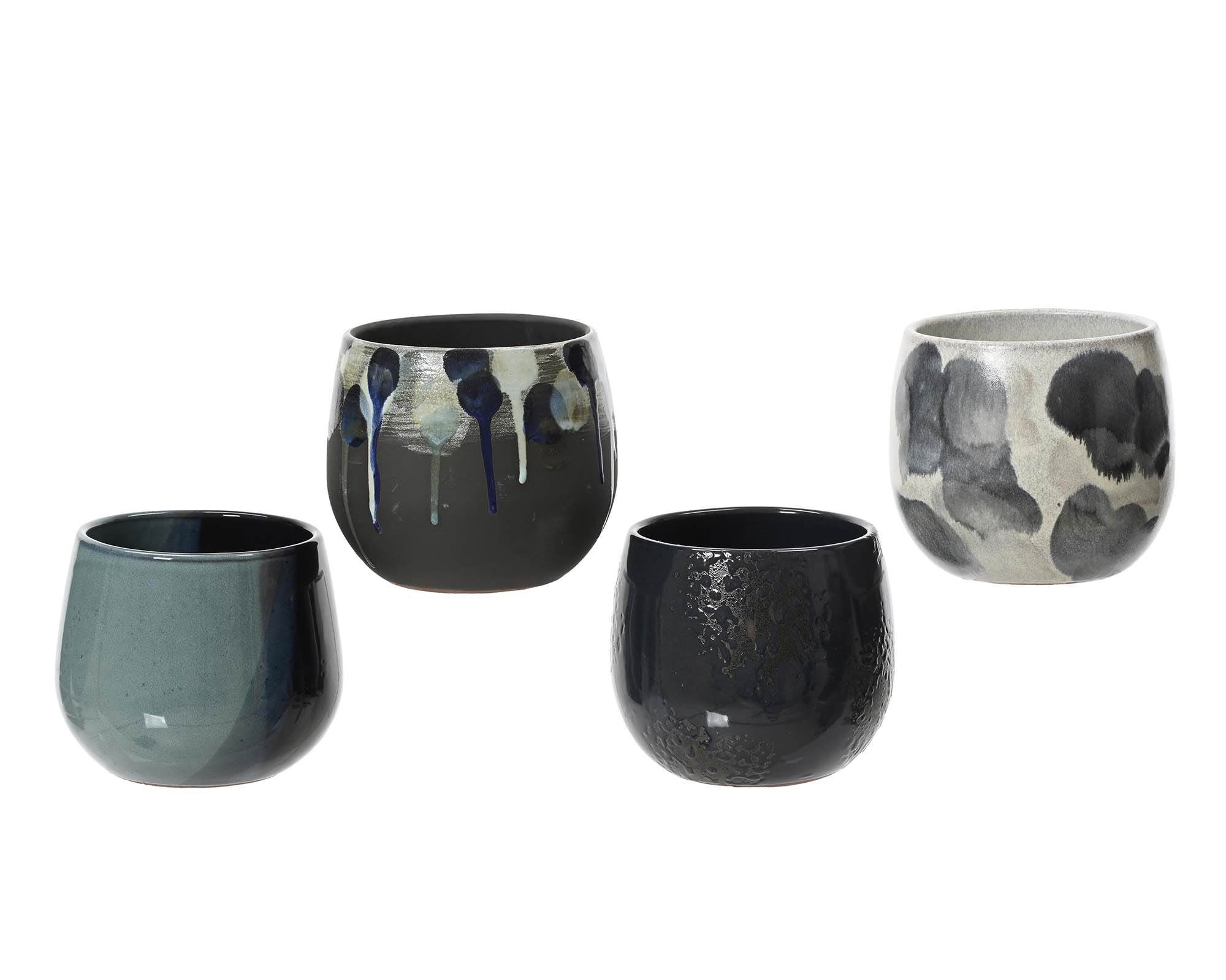 Cachepot Dipinto a Mano Blu Assortito 13h in Terracotta