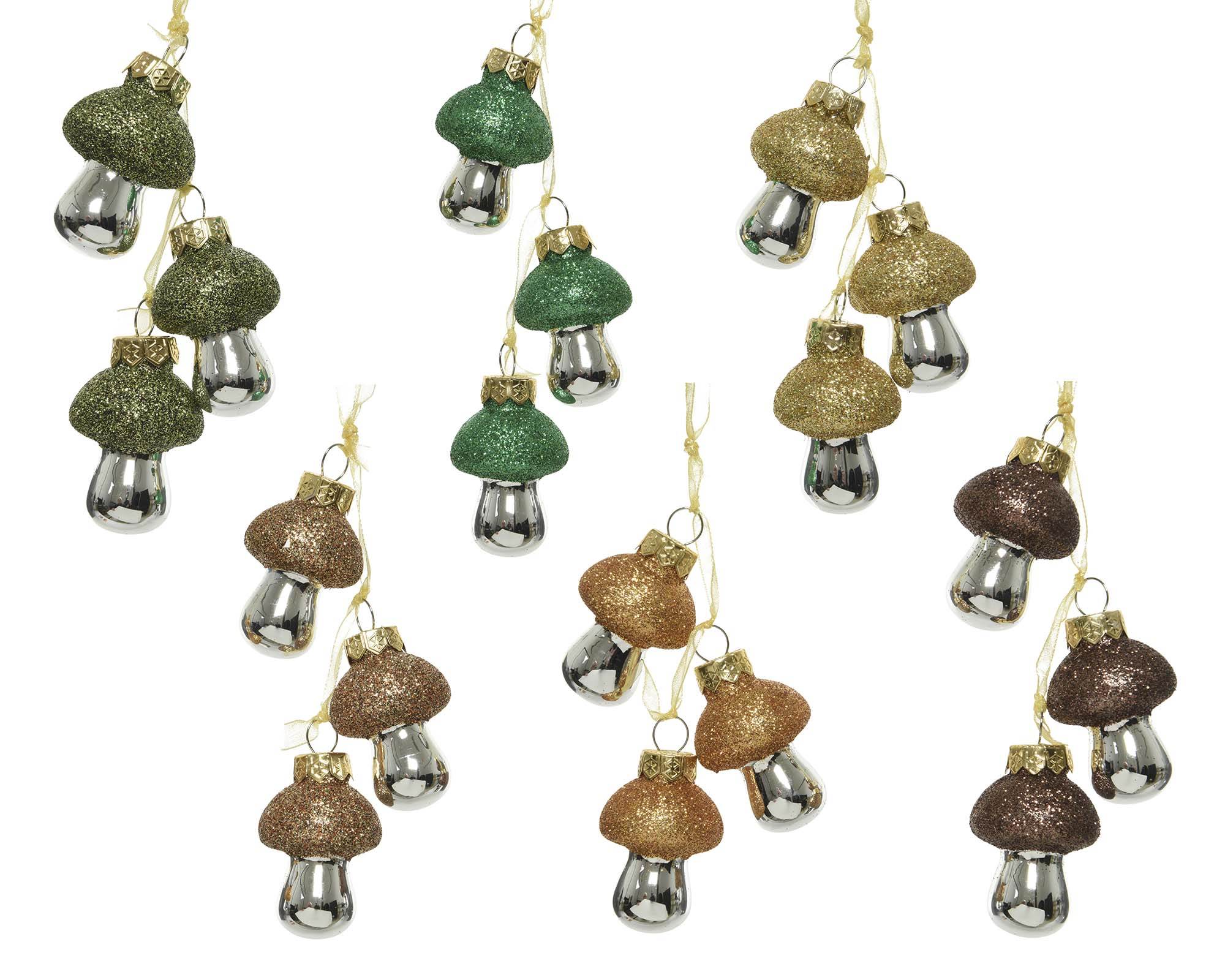 Decorazione da Appendere Funghi con glitter Assortiti 4,5h in Vetro