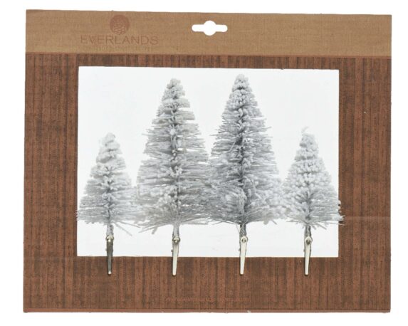 Set 4 Pz Decorazione Alberi Floccati con Clip 14h in Metallo e PVC