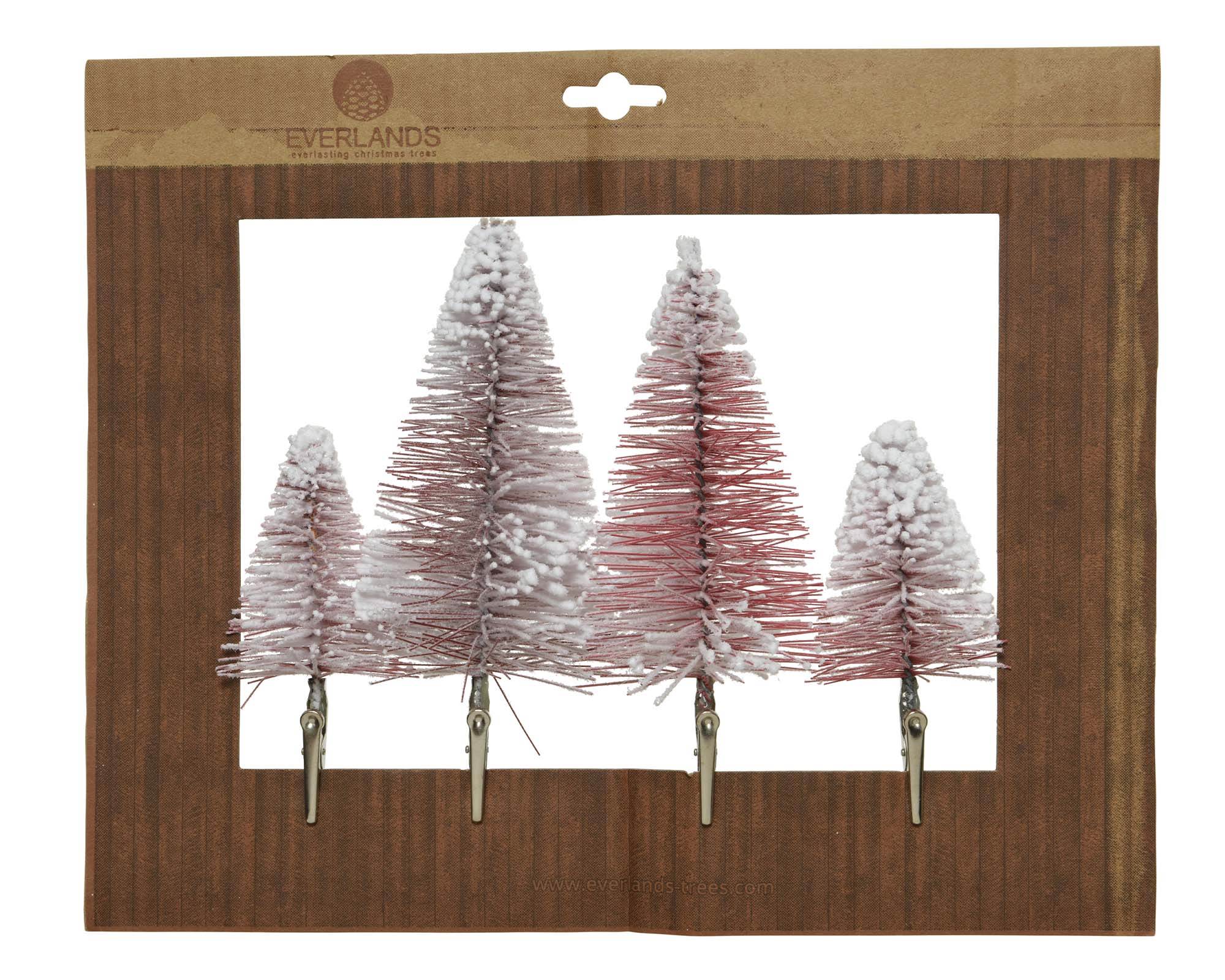 Set 4 Pz Decorazione Alberi Floccati Rosa con Clip 14h in Metallo e PVC