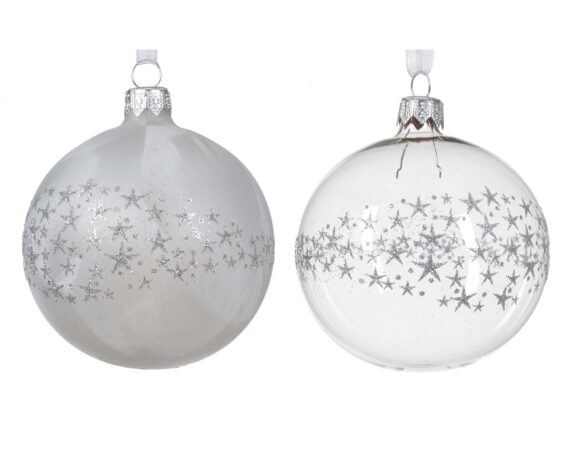 Decorazione Sfera Trasparente con Stelle D8CM in Vetro