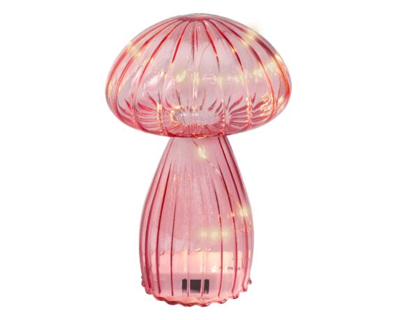 Decorazione Fungo Rosa con Microled 16,5h in Vetro