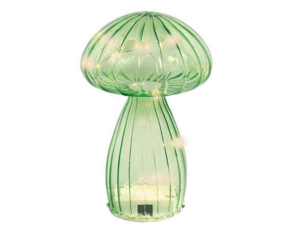 Decorazione Fungo Verde con Microled 16,5h in Vetro