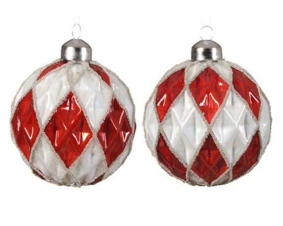 Decorazione Sfera Bicolore Rosso e Bianco Assortito D8CM in Vetro