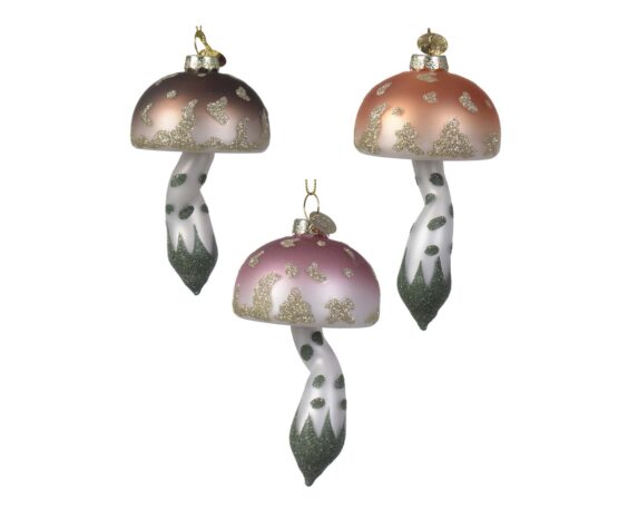 Decorazione da Appendere Fungo con Glitter Assortito 11,5h in Vetro