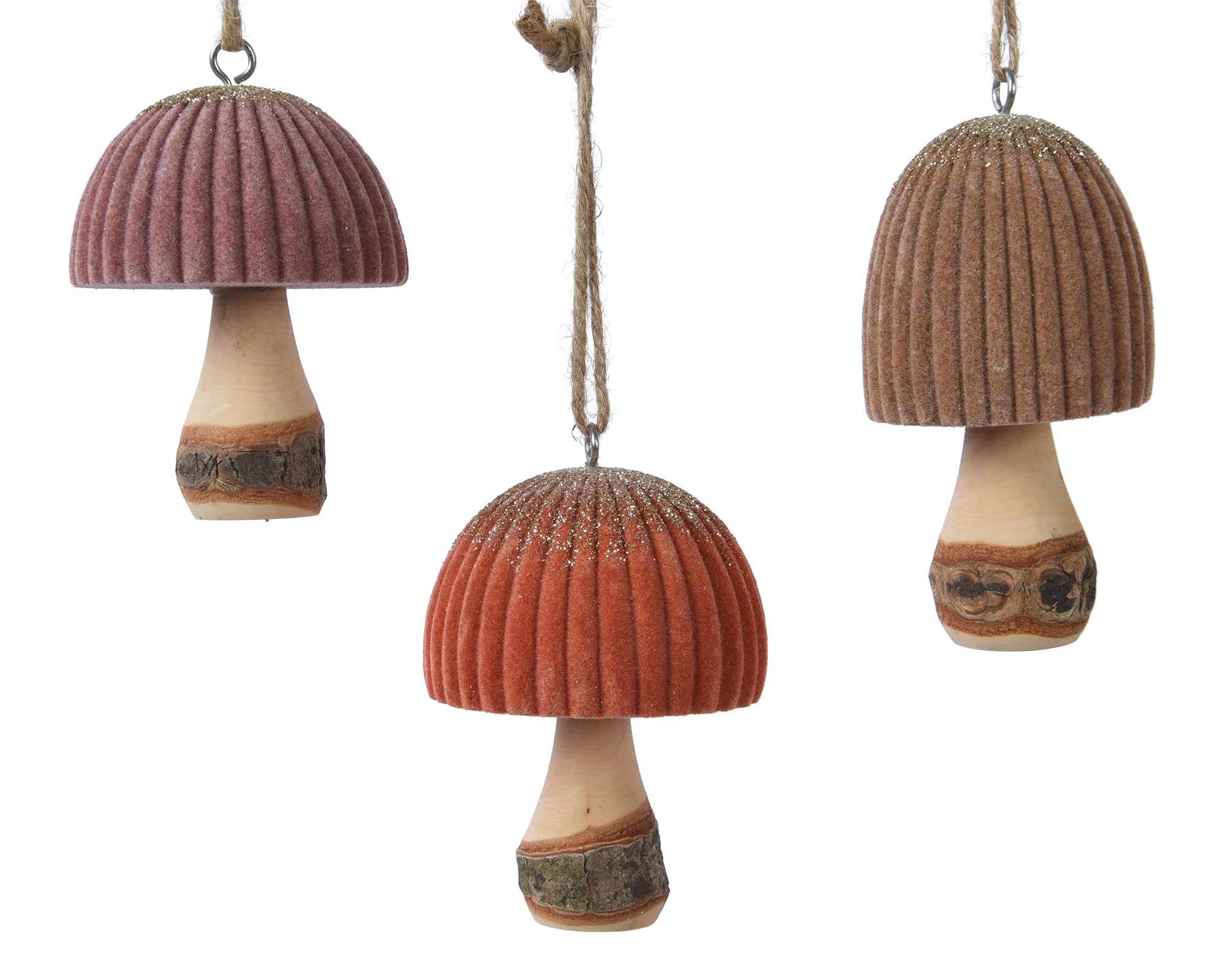 Decorazione da Appendere Fungo Assortito 8,5h in Legno di Paulownia
