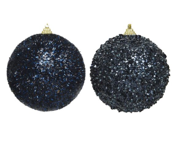 Decorazione Sfera Blu con Glitter Assortito D10CM in Schiuma