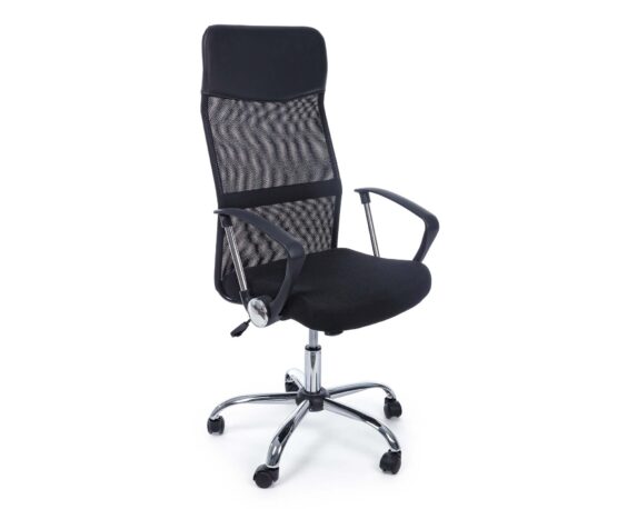 Poltrona da Ufficio con Braccioli Dakar Nero 48x49x114-124cm in Acciaio e Poliestere – Bizzotto