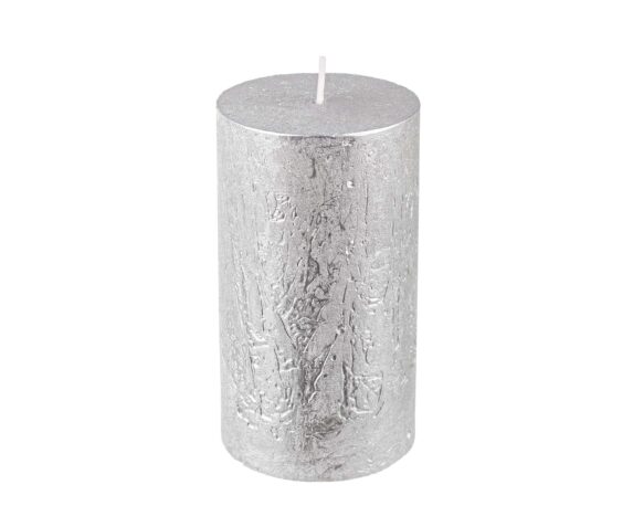 Decorazione Candela Marble Argento Metallizzato 7×13 In Paraffina – Bizzotto