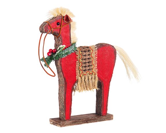Decorazione Cavallino Tradition Stand Rosso 32h In MDF, Iuta E Carta – Bizzotto