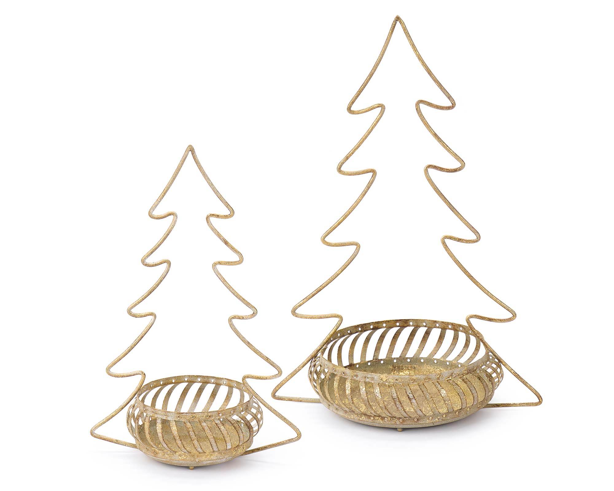 Decorazione Portacandela Profilo Albero di Natale Oro 35x24x17cm in Metallo - immagine 2