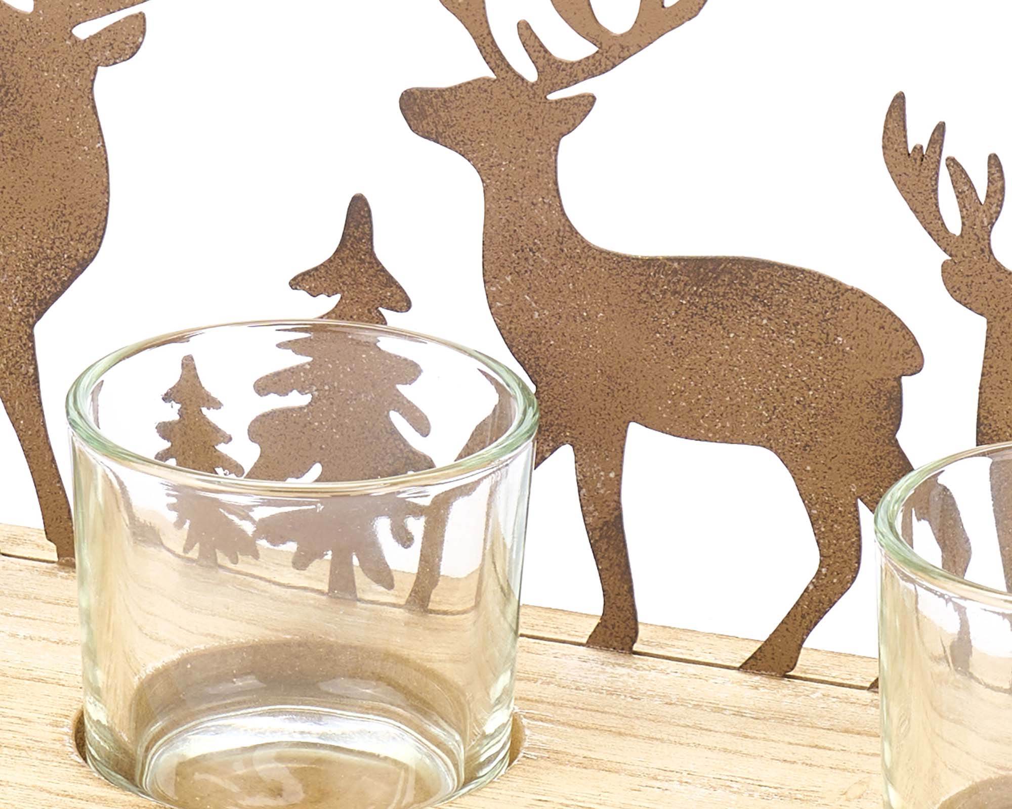 Decorazione Portacandela Renne 28x11cm in Legno, Vetro e Metallo - immagine 2