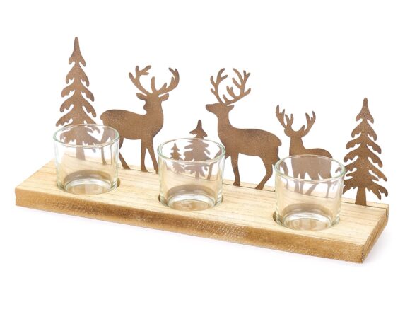 Decorazione Portacandela Renne 28x11cm in Legno, Vetro e Metallo